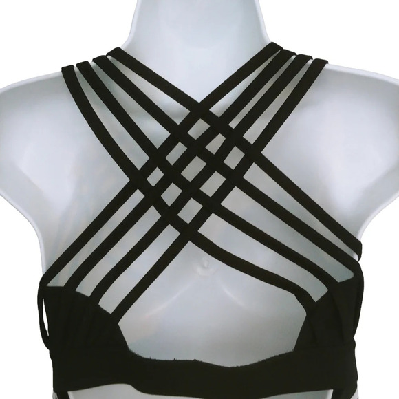 ACX  Athleisure Workout Wear Tank Top Black White Stripes Criss Cross Back M - Picture 8 of 8